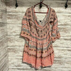 Torrid Mosaic Print Smocked Bell Sleeve Dress Size 2